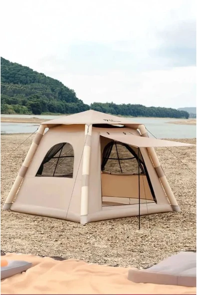 Doğa Kamp 6 Kişilik Tenteli 4 Mevsim Su Geçirmez Şişme Kamp Çadırı  220x220x190 CM ürün görseli 1