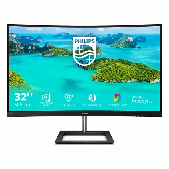 Philips 325E1C 31.5" 75Hz 4Ms VGA+HDMI+DP WQHD FreeSync VA Curved Vesa Monitör ürün görseli 1