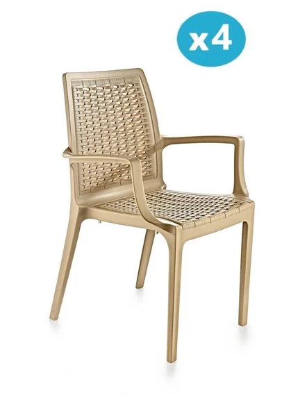 Omnipazar SY-2524 Örgü Desenli Rattan Bahçe Koltuk Sandalye 4'lü Set ürün görseli 1