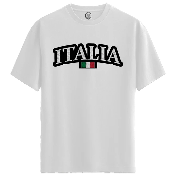 Italia Flag - %100 Pamuklu Erkek Beyaz Tişört - Premium Quality ürün görseli 1
