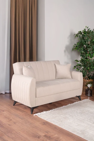 Kilim Mobilya Linda Iki Kişilik Kanepe Yüksek Ayaklı Krem ürün görseli 1
