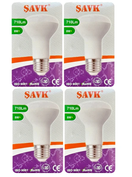 (4 Adet) Şavk 8W (54W) Sarı Işık (3000K) E27 Duylu (Kalın Duy) Led R63 Ampul ürün görseli 1