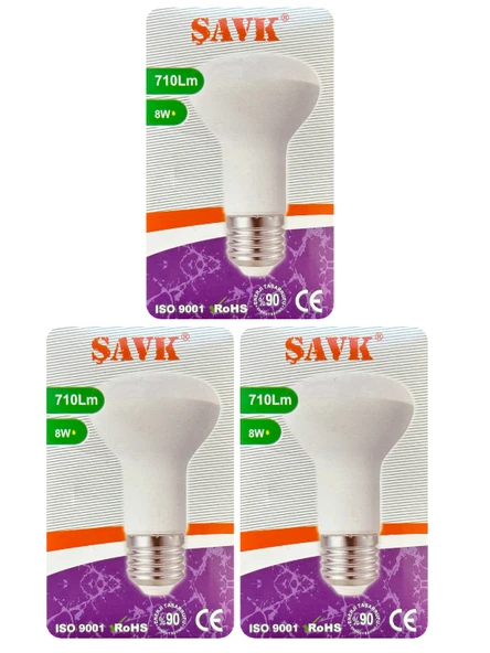 (3 Adet) Şavk 8W (54W) Sarı Işık (3000K) E27 Duylu (Kalın Duy) Led R63 Ampul ürün görseli 1