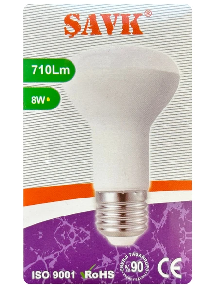 (1 Adet) Şavk 8W (54W) Sarı Işık (3000K) E27 Duylu (Kalın Duy) Led R63 Ampul ürün görseli 1