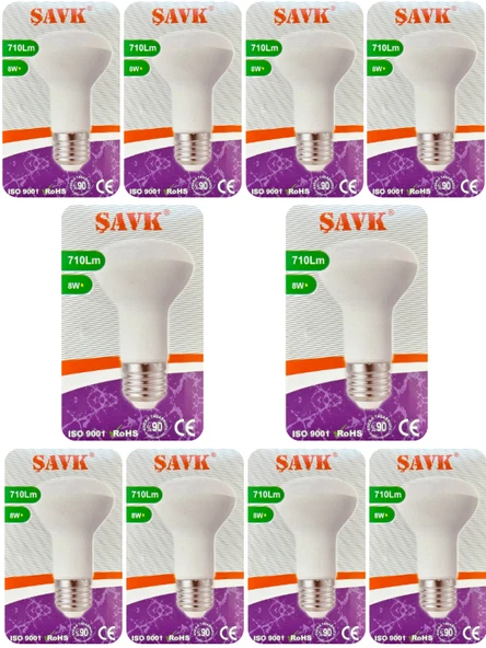 (10 Adet) Şavk 8W (54W) Sarı Işık (3000K) E27 Duylu (Kalın Duy) Led R63 Ampul ürün görseli 1