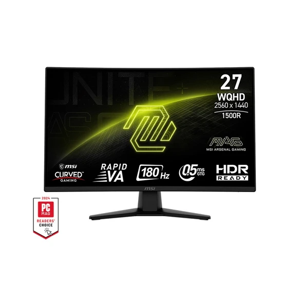 MSI 27 MAG 274CQF 2560x1440 (WQHD) CURVED 1500R RAPID VA 180HZ 0.5MS (GTG) ADAPTIVE-SYNC SIYAH GAMING MONITOR ürün görseli 1