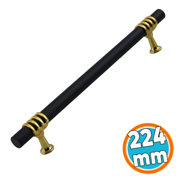 Mobilya Mutfak Dolabı Çekmece Dolap Kulpları Kapak Kulpu Kulbu Siyah Altın 224 mm Metal Kulp ürün görseli 1