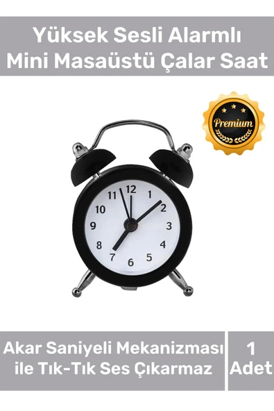Deluxe Yüksek Sesli Alarmlı Pilli Dekoratif Çift Çanlı Mini Masaüstü Analog Dekoratif Çalar Saat ürün görseli 1