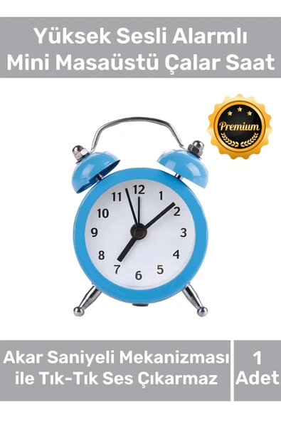 Deluxe Yüksek Sesli Alarmlı Pilli Dekoratif Çift Çanlı Mini Masaüstü Analog Dekoratif Çalar Saat ürün görseli 1