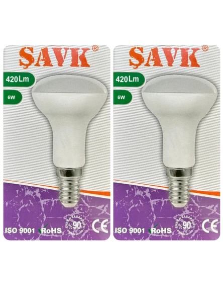 (2 Adet) Şavk 6W (37W) Beyaz Işık (6500K) E14 Duylu (İnce Duy) Led R50 Ampul ürün görseli 1