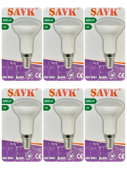 (6 Adet) Şavk 6W (37W) Beyaz Işık (6500K) E14 Duylu (İnce Duy) Led R50 Ampul ürün görseli 1