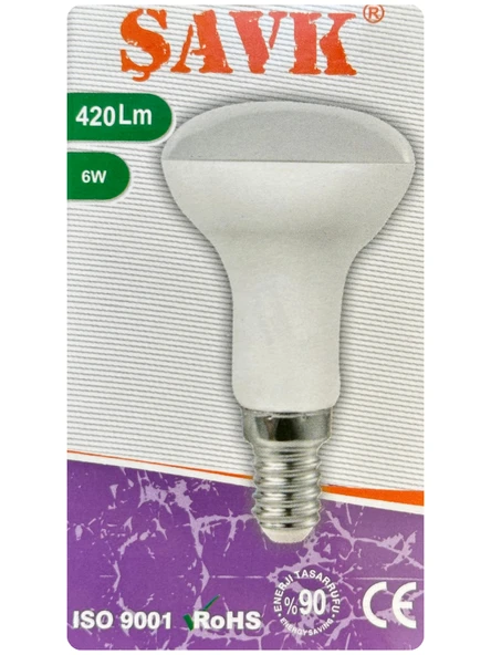 (1 Adet) Şavk 6W (37W) Beyaz Işık (6500K) E14 Duylu (İnce Duy) Led R50 Ampul ürün görseli 1