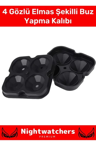Deluxe Seri 4 Gözlü Kırılmaz Esnek Silikon Kokteyl İçecek Elmas Şekilli Buz Yapma Kalıbı Buzluk ürün görseli 1