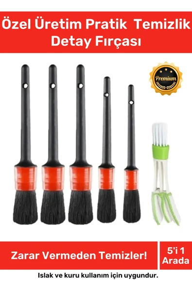 Deluxe Seri Pratik Islak Kuru Otomobil Oto Araç Araba Klima Temizlik Detay Fırçası 5+1 Set ürün görseli 1