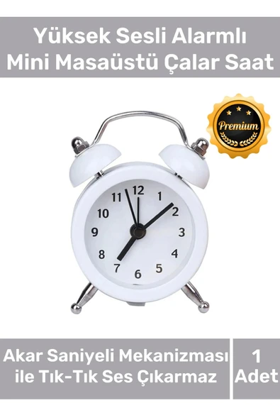 Deluxe Yüksek Sesli Alarmlı Pilli Dekoratif Çift Çanlı Mini Masaüstü Analog Dekoratif Çalar Saat ürün görseli 1
