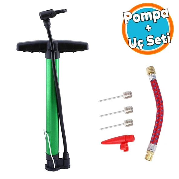 Bisiklet Pompa Seti El Tipi Ayak Tutamaklı Hava Top Şişirme Plastik Başlıklı Borulu İğne Uçlu 30 cm ürün görseli 1