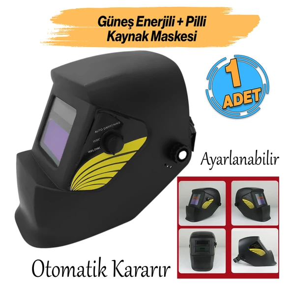 Güneş Enerjili Pilli Otomatik Kararan Baş Maskesi Siperlik Kartuşlu Kaynak Gözlüğü Ayarlanabilir ürün görseli 1
