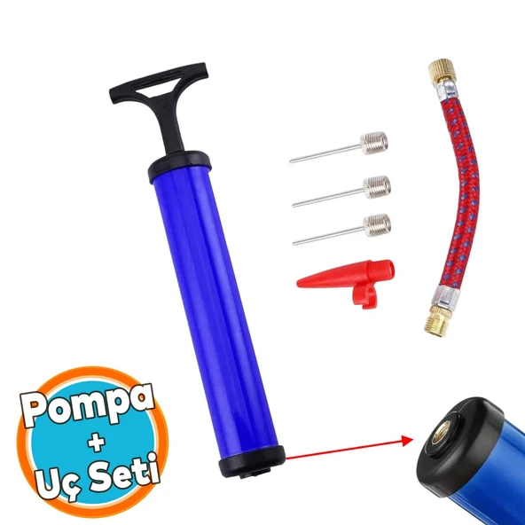 Bisiklet Pompa Seti El Tipi Ayak Tutamaklı Hava Top Şişirme Plastik Başlıklı Borulu İğne Uçlu 30 cm ürün görseli 1