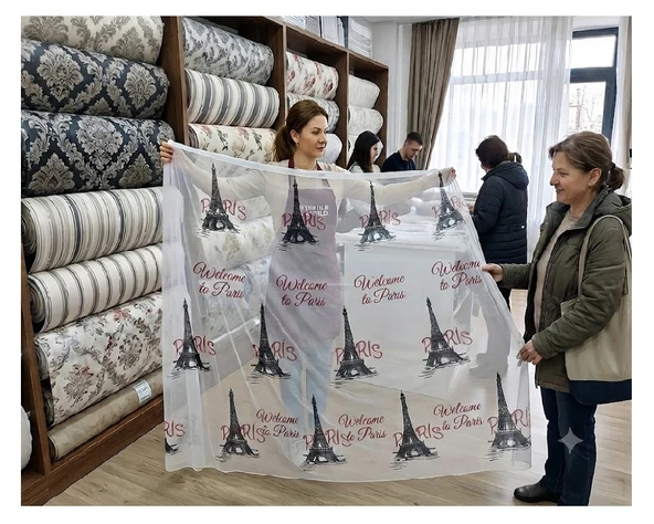 Taç tül perde-Paris motifli - Resim 3