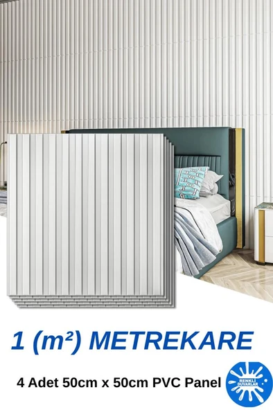 Renkli Duvarlar 1m² (50cmx50cm 4 Adet) Beyaz 3D ABS PVC Malzeme Dayanıklı Duvar Paneli Silinebilir Lambiri Panel ürün görseli 1