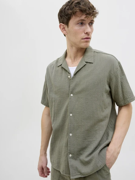 JACK JONES Erkek Pamuklu Kısa Kollu Gömlek 12274798 ürün görseli 1