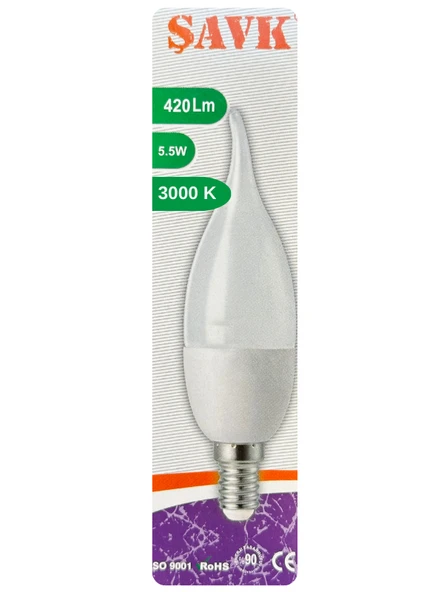 (1 Adet) Şavk 5,5W (37W) Sarı Işık (3000K) E14 Duylu (İnce Duy) Led Kıvrık Ampul ürün görseli 1