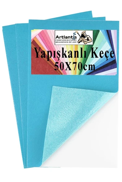 Açık Mavi Yapışkanlı Keçe 50x70 cm 3 Adet 2.0 mm Kendinden Yapışkanlı Renkli Hobi Keçesi Elişi Keçe Kumaşı Anasınıfı ürün görseli 1