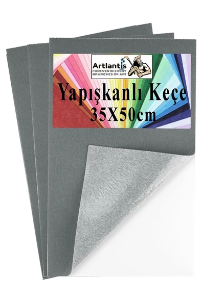 Gri Yapışkanlı Keçe 50x70 cm 3 Adet 2.0 mm Kendinden Yapışkanlı Renkli Hobi Keçesi Elişi Keçe Kumaşı Anasınıfı ürün görseli 1