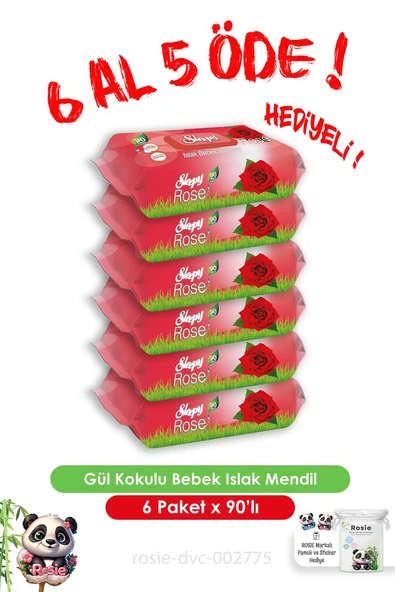 Gül Kokulu Bebek Islak Havlusu 90'lı 6 Al 5 Öde ve Rosie ürün görseli 1
