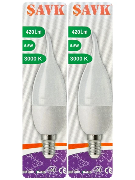 (2 Adet) Şavk 5,5W (37W) Sarı Işık (3000K) E14 Duylu (İnce Duy) Led Kıvrık Ampul ürün görseli 1