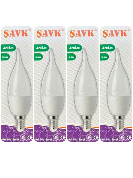 (4 Adet) Şavk 5,5W (37W) Beyaz Işık (6500K) E14 Duylu (İnce Duy) Led Kıvrık Ampul ürün görseli 1