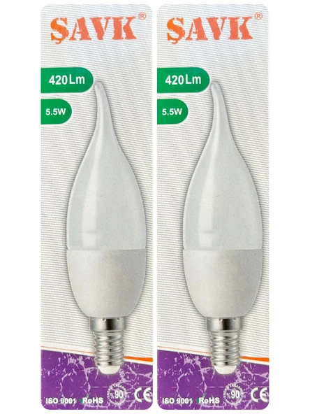 (2 Adet) Şavk 5,5W (37W) Beyaz Işık (6500K) E14 Duylu (İnce Duy) Led Kıvrık Ampul ürün görseli 1