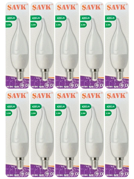 (10 Adet) Şavk 5,5W (37W) Beyaz Işık (6500K) E14 Duylu (İnce Duy) Led Kıvrık Ampul ürün görseli 1