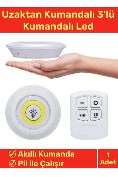 Lüks Av Kamp Ev Okul Araba Otel Pilli Uzaktan Kumandalı Yapışkanlı Dayanıklı 3'lü Led Spot - 1 Adet ürün görseli 1