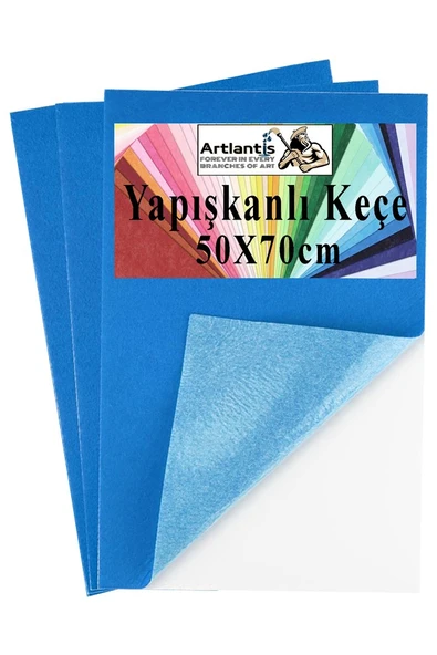 Mavi Yapışkanlı Keçe 50x70 cm 3 Adet 2.0 mm Kendinden Yapışkanlı Renkli Hobi Keçesi Elişi Keçe Kumaşı Anasınıfı ürün görseli 1