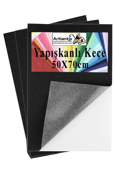 Siyah Yapışkanlı Keçe 50x70 cm 3 Adet 2.0 mm Kendinden Yapışkanlı Renkli Hobi Keçesi Elişi Keçe Kumaşı Anasınıfı ürün görseli 1