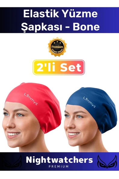 Deluxe Su Geçirmez Sızdırmaz Renkli Silikon Yüzücü Havuz Deniz Bone Elastik Yüzme Şapkası 2'li Set ürün görseli 1