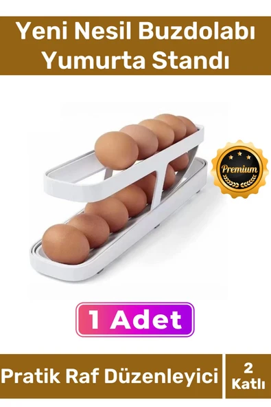 Deluxe Seri Buzdolabı Plastik 2 Katlı Kullanışlı Pratik Raf Düzenleyici Yeni Nesil Yumurta Standı ürün görseli 1