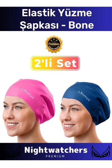 Deluxe Su Geçirmez Sızdırmaz Renkli Silikon Yüzücü Havuz Deniz Bone Elastik Yüzme Şapkası 2'li Set ürün görseli 1