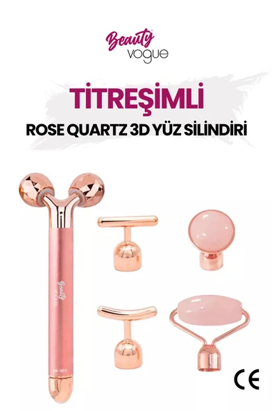 Beauty Vogue Titreşimli ROSE QUARTZ 3D Yüz Silindiri 5 Başlıklı Cilt Bakım Cihazı Profesyonel ürün görseli 1