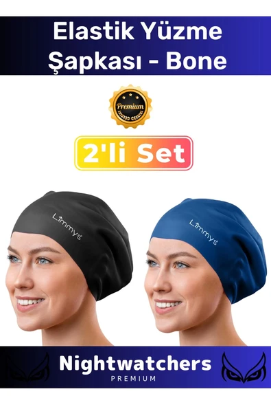 Deluxe Su Geçirmez Sızdırmaz Renkli Silikon Yüzücü Havuz Deniz Bone Elastik Yüzme Şapkası 2'li Set ürün görseli 1