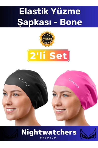 Deluxe Su Geçirmez Sızdırmaz Renkli Silikon Yüzücü Havuz Deniz Bone Elastik Yüzme Şapkası 2'li Set ürün görseli 1