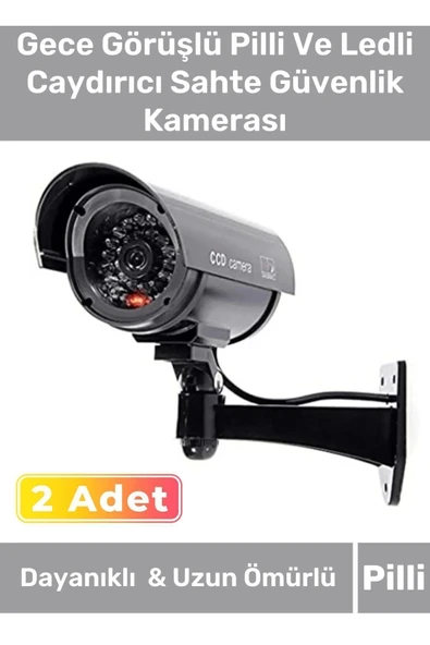 Lüks Ev Apartman Bahçe İş Yeri Gece Görüşlü Pilli Ledli Caydırıcı Oyuncak Güvenlik Kamerası 2'li Set ürün görseli 1