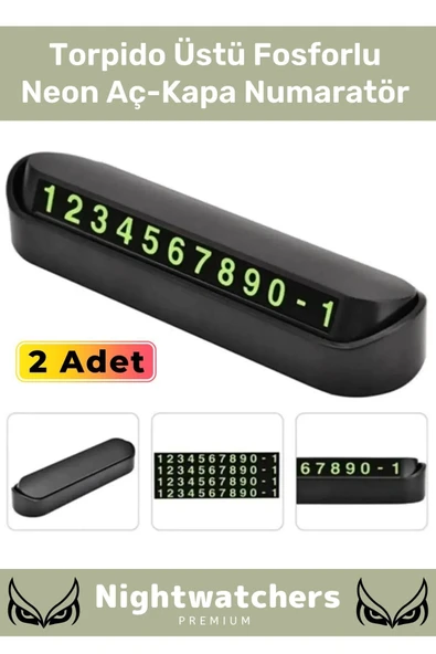 Lüks Araç Içi Telefon Numarası Oto Cam Kartı Torpido Üstü Fosforlu Neon Aç-Kapa Numaratör 2 Adet ürün görseli 1