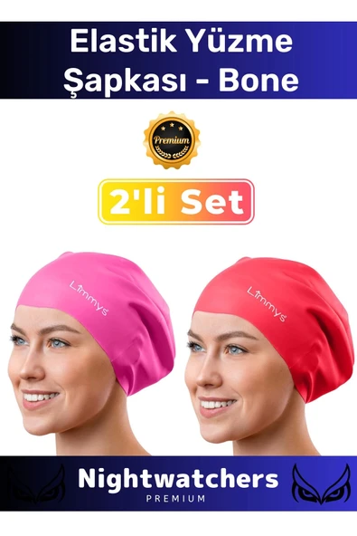 Deluxe Su Geçirmez Sızdırmaz Renkli Silikon Yüzücü Havuz Deniz Bone Elastik Yüzme Şapkası 2'li Set ürün görseli 1