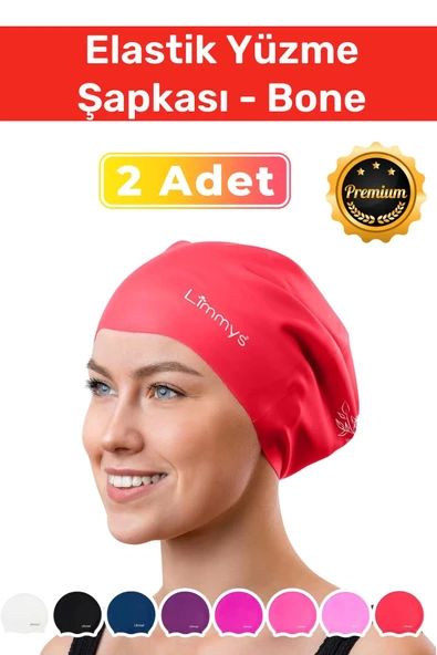 Premium Seri Su Geçirmez Silikon Yüzücü Havuz Deniz Bonesi Elastik Yüzme Şapkası 2'li Set ürün görseli 1
