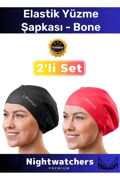 Deluxe Su Geçirmez Sızdırmaz Renkli Silikon Yüzücü Havuz Deniz Bone Elastik Yüzme Şapkası 2'li Set ürün görseli 1