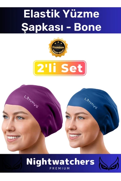 Deluxe Su Geçirmez Sızdırmaz Renkli Silikon Yüzücü Havuz Deniz Bone Elastik Yüzme Şapkası 2'li Set ürün görseli 1