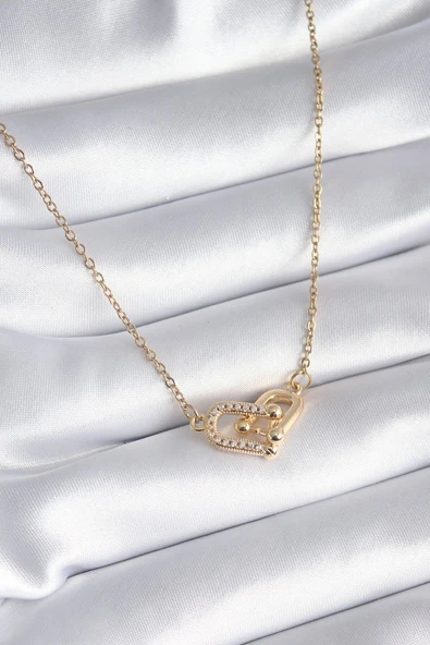 316L Çelik Gold Renk Zirkon Taşlı Tiffany Model Kadın Kolye - TJ-BKO8252 ürün görseli 1