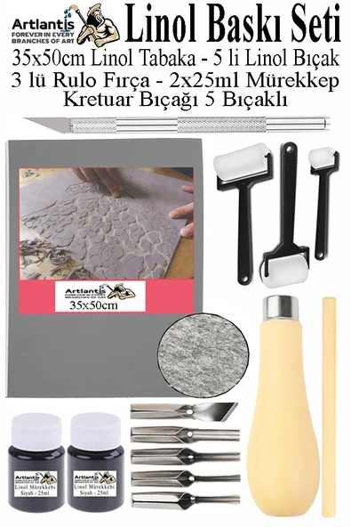 Linol Baskı Seti 1 Paket 35x50 cm Linolyum Tabaka Gri Kretuar Linol Oyma Seti 5 Bıçaklı Rulo Fırça Mürekkep Linol Baskı ürün görseli 1